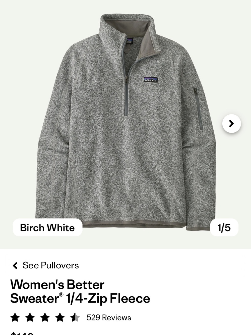 Patagonia Heather Birch White Quarter-Zip Fleece Pullover